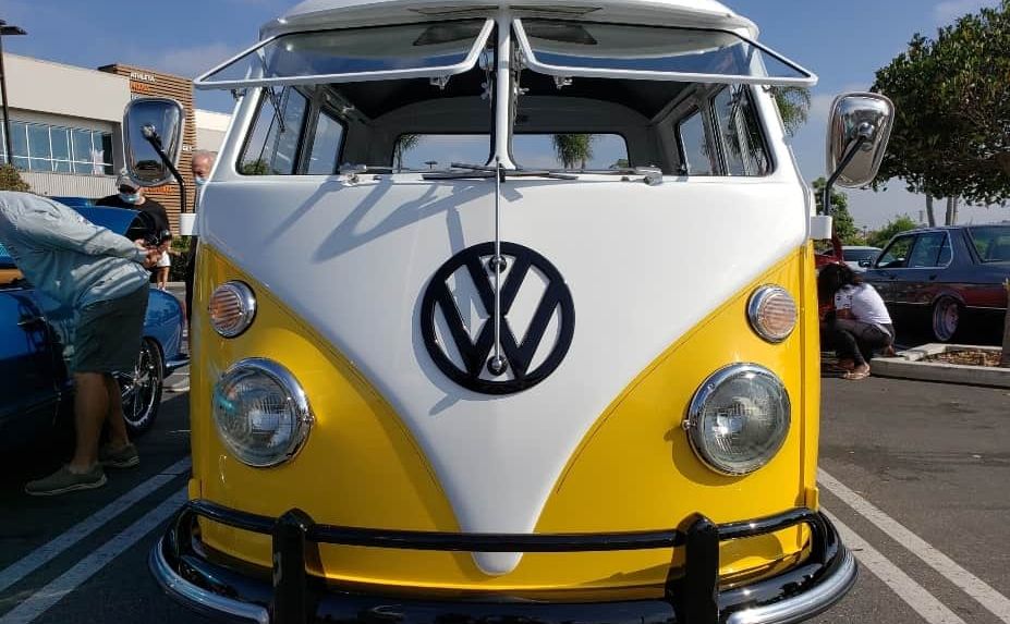 Manhattan Beach Cars and Coffee window Microbus yellow and white